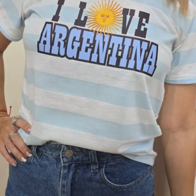 remera rayada celeste i love argentina mujer