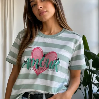 remera rayada verde amour mujer