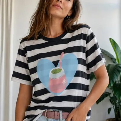 remera rayada negra corazon mate mujer